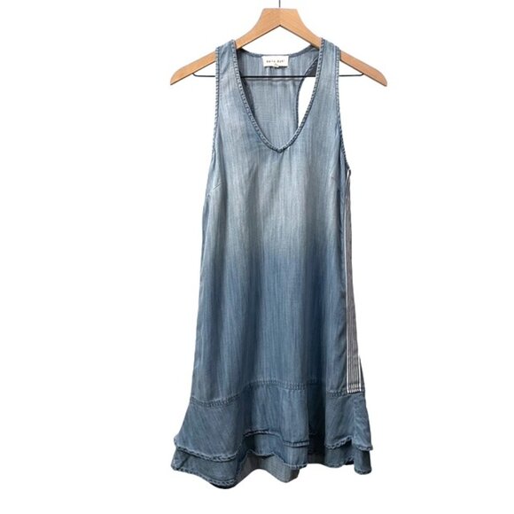 Bella Dahl Side Stripe Sleeveless Racerback Chambray Mini Dress Blue Small - Picture 3 of 16